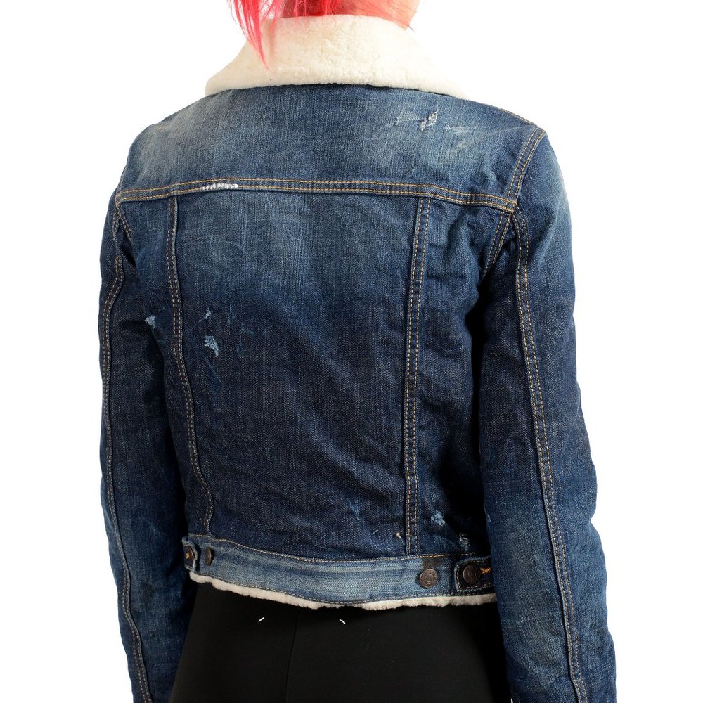 Dsquared2 Women's Denim & Leather Fur Full Zip Shearling Jacket US S IT 40 - Picture 4 of 6